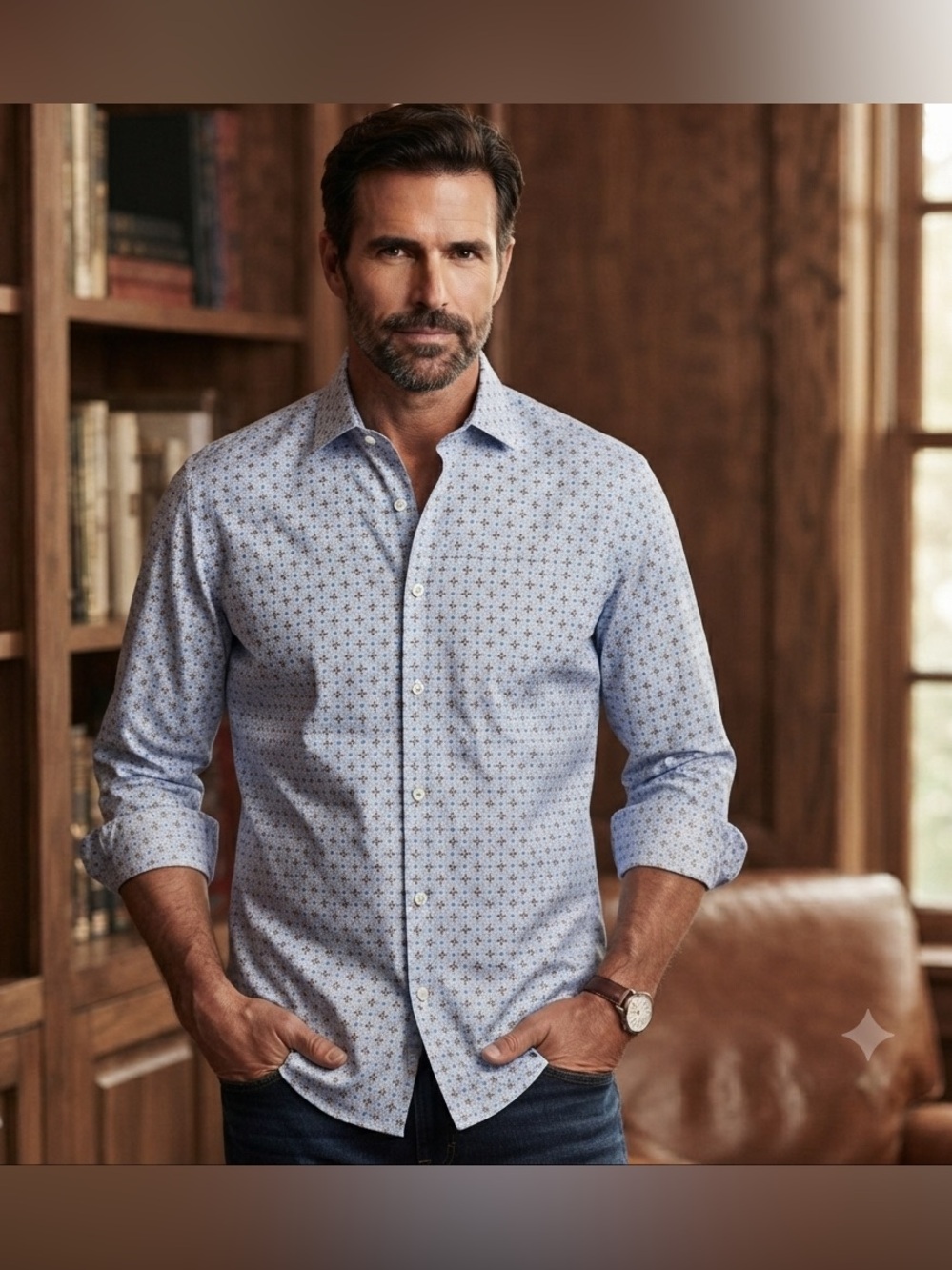 Eton EUC Light Blue 
Micro-Print Button-spread collar
100% cotton Sz Uk 41 us 16
